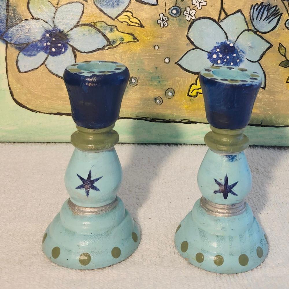 Vintage Equestrian hand painted candle stick holder pair high quality