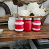 Handmade Painted Jars Set of 4 red and white stripes