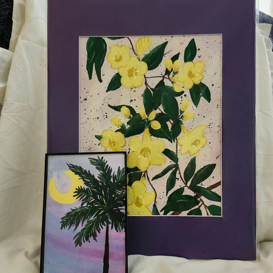 OOAK Artwork Pair  Palmetto Moon and Carolina Jessamine