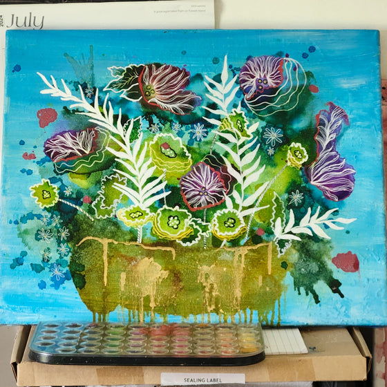 Underwater bouquet mixed media painting