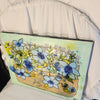 Blue flower basket mixed media painting