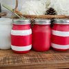 Handmade Painted Jars Set of 4 red and white stripes