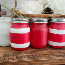  Handmade Painted Jars Set of 4 red and white stripes