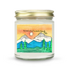 this 9 oz glass jar candle with gold lid features original artwork on the front label by artist Christine c