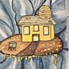 Honey Pot House 8x40 inches stretched canvas painting