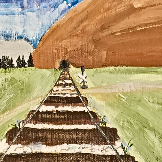 Mixed Media stretched canvas painting "leaving"