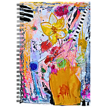  this artwork it titled 'happy' and is an abstract floral design that dresses up thew cover of this spiral notebook that is 6x8 inches with 120 ruled line pages 