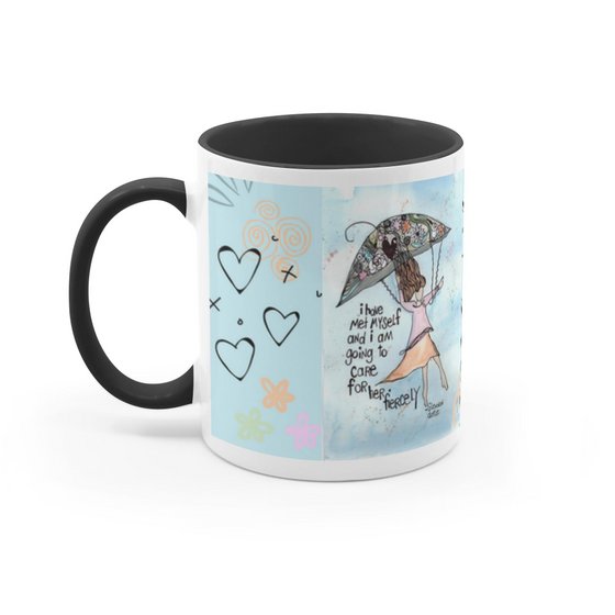 11 oz ceramic mug
Microwave and dishwasher safe
Hand washing recommended to preserve design
Original, exclusive artwork by Christine C
Colorful design with orange interior and handle