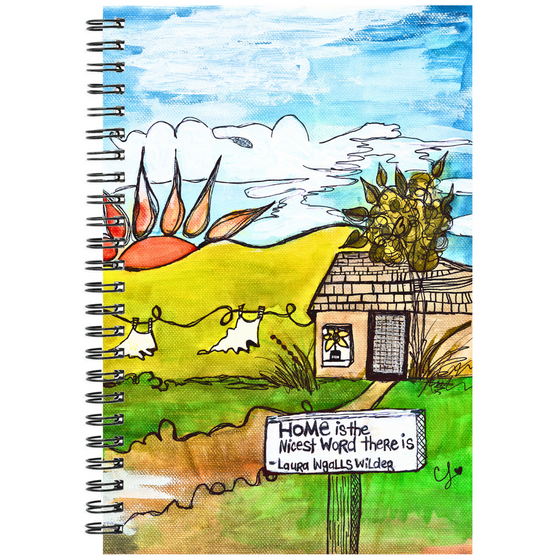 Home is the nicest word there is quote by lauraingallswilder  on a spiral notebook watercolor and pen design.