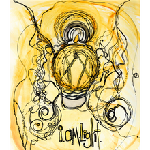  I am light print of original artwork by Christine C.  abstract image of a lightbulb.  watercolor and ink pen art.  vibrant golden yellow.  size 8x10.  