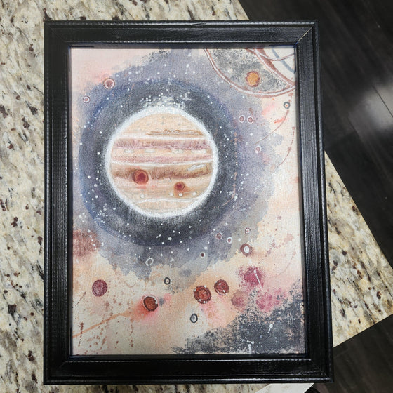 Jupiter retrograde mixed media painting on framed canvas, 11x14 fun wall art and handmade housewarming & art lover gift, astrology mythical