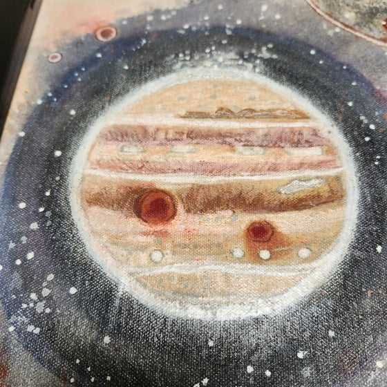 Jupiter retrograde mixed media painting on framed canvas, 11x14 fun wall art and handmade housewarming & art lover gift, astrology mythical