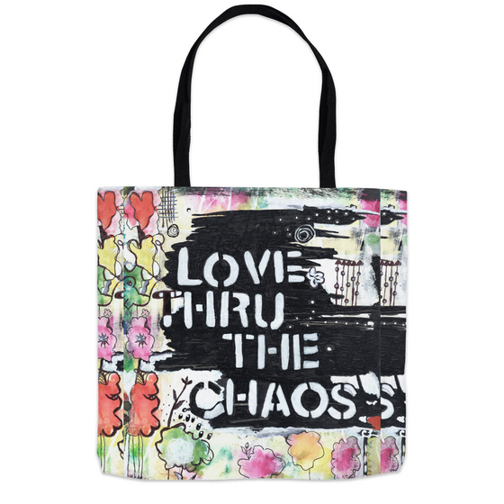 this is an 18x18 inch polyester tote bag that features original artwork by Christine c
