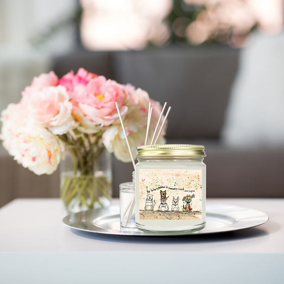 this 9 oz glass jar candle features original artwork on the front label and a refreshing vanilla bean scent 