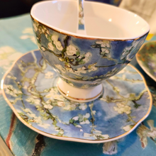  teacup saucer and spoon set .vincent van Gogh blue flowers pattern.  