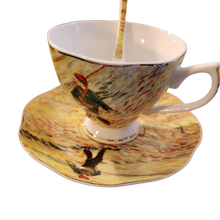  3 piece matching  teacup saucer and spoon set.  elegant design inspired by Vincent Van Gogh artwork.  perfectly priced for thoughtful gifting .