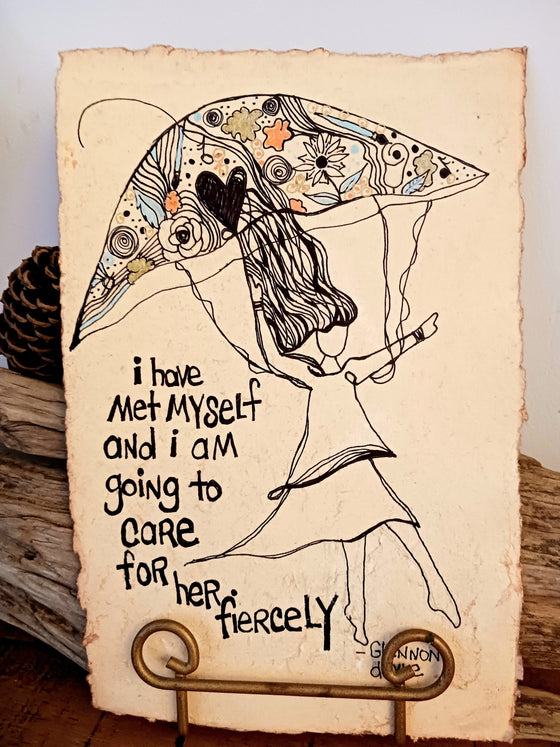 Original drawing pen & ink, Glennon Doyle quote wall art on handmade deckled edge paper, self love womens empowerment gift